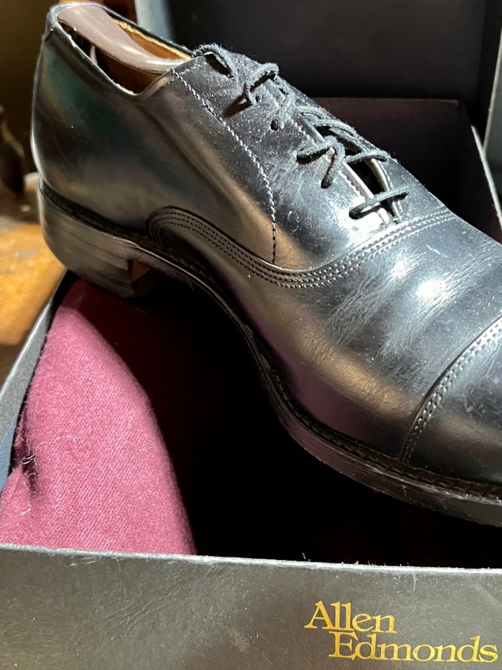 Allen Edmonds Park Avenue Black Leather Cap Toe Oxfords Shoes 9.5 D Box